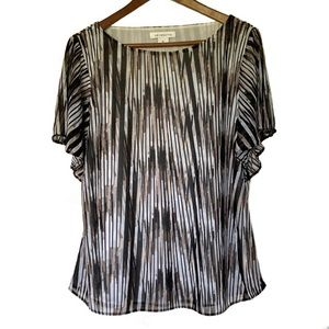 Liz Claiborne Flowy Short Sleeve Black & White Top Size XL